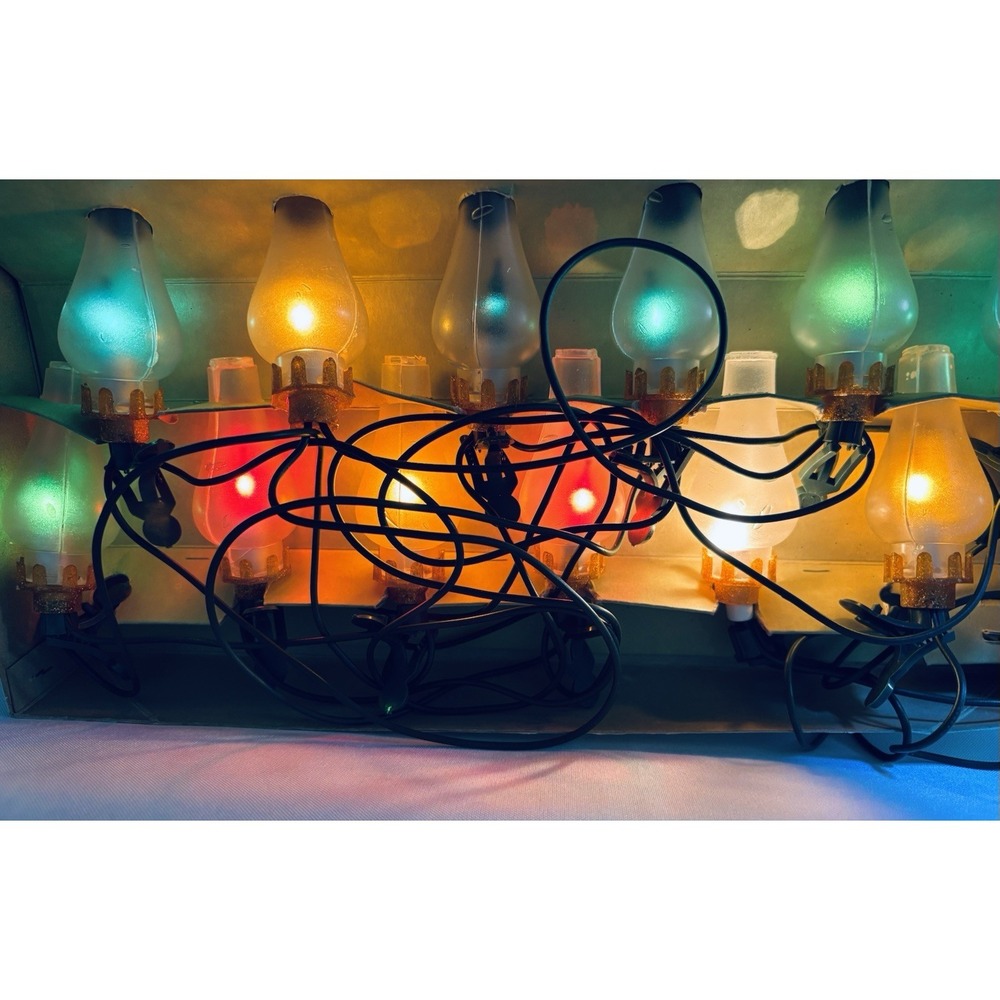 Vintage GE Christmas Merry Midget 12 Colonial String Lights Lanterns Multi Color